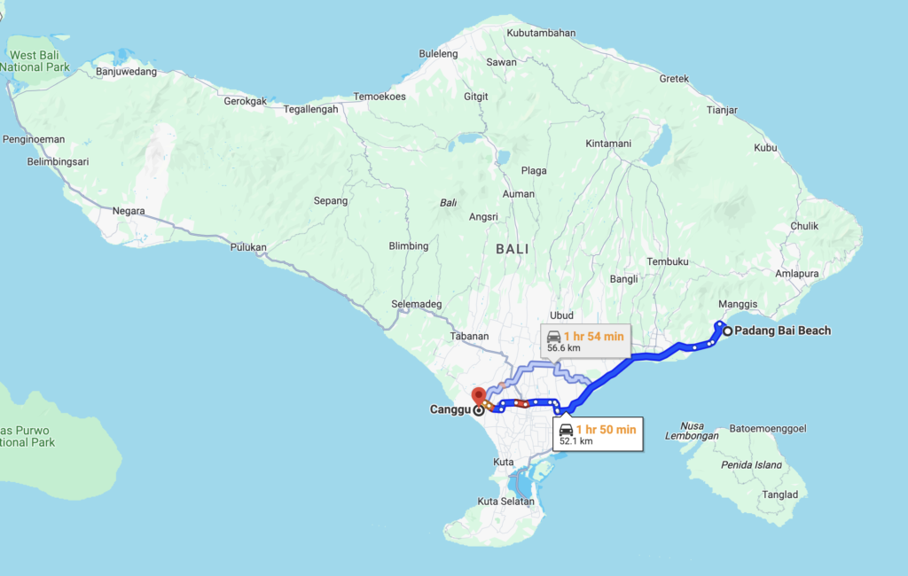 padangbai harbour to canggu routes